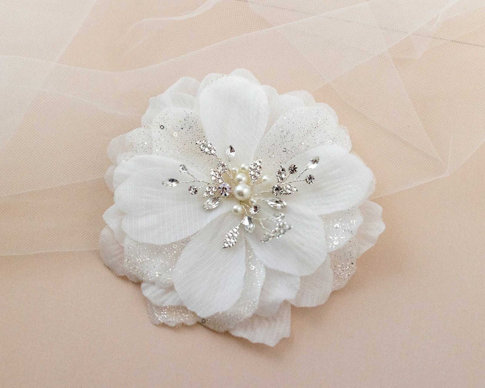 Large Bridal Hair Flower with Pearl Center - Hair Flower - Cassandra Lynne