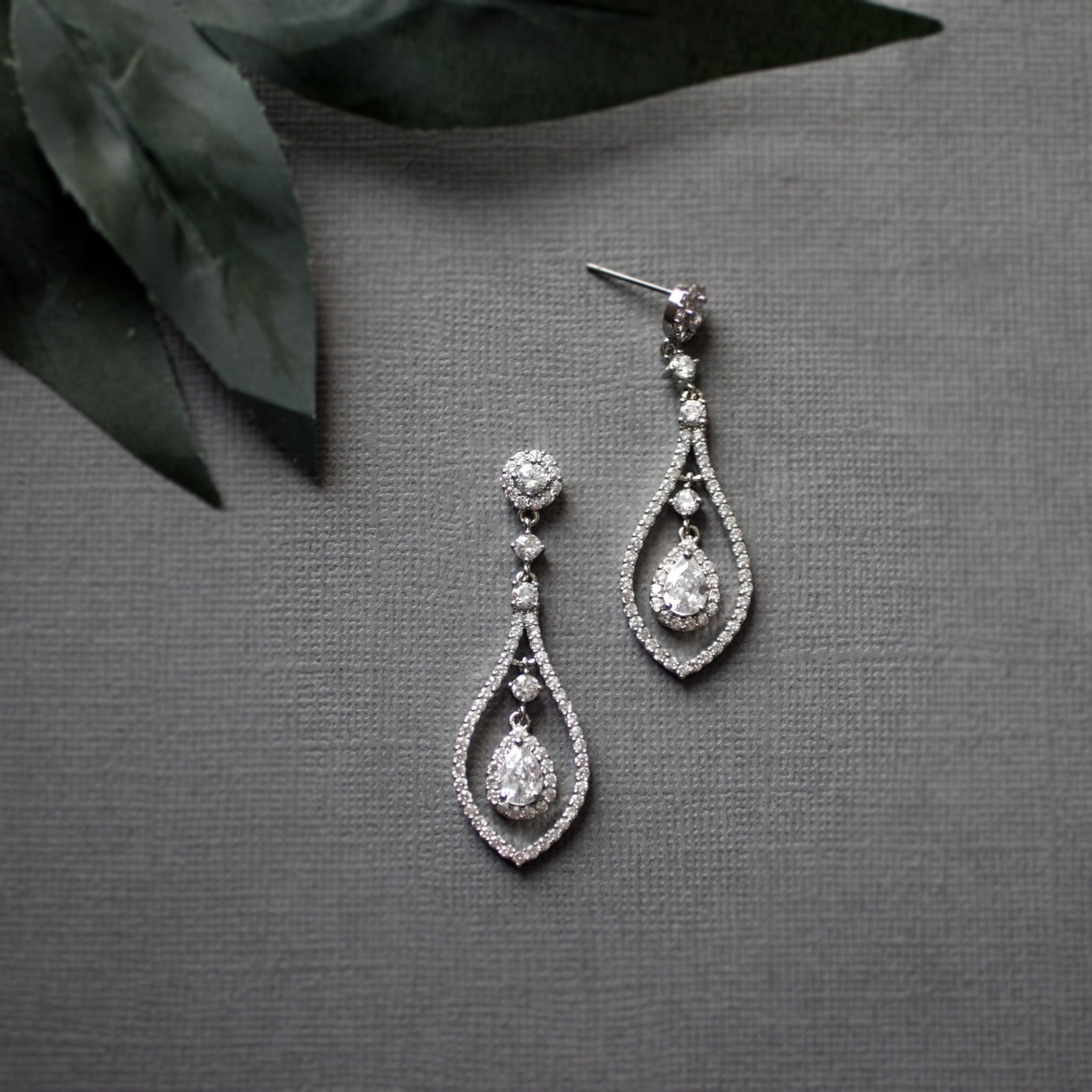 Layered CZ Teardrop Earrings for the Bride - Earrings - Cassandra Lynne