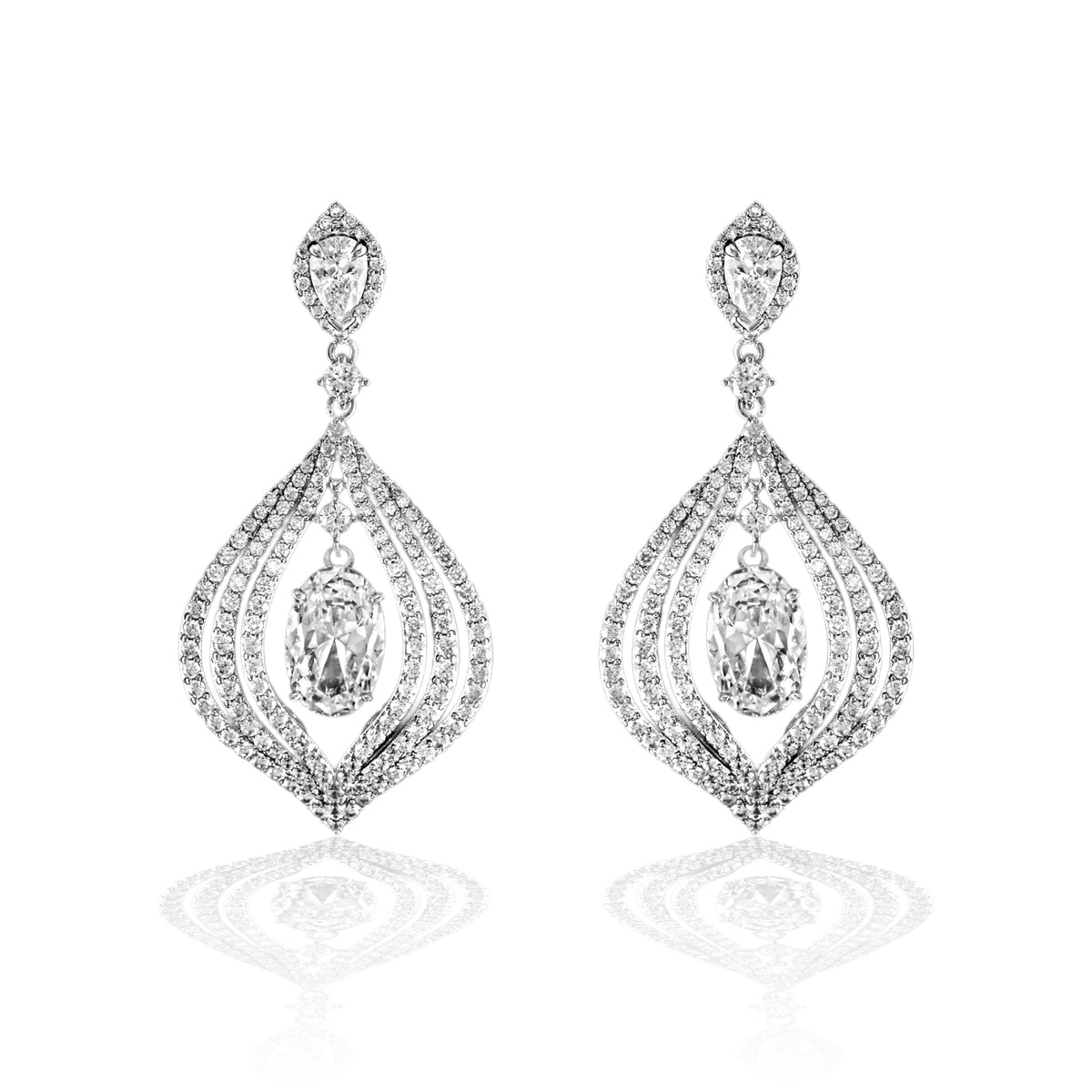 Layered CZ Earrings with Oval Accent - Cassandra Lynne