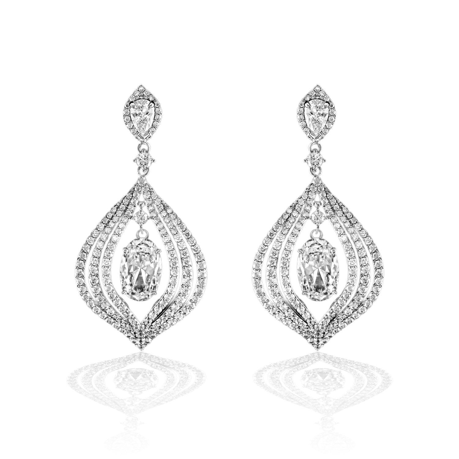 Layered CZ Earrings with Oval Accent - Cassandra Lynne