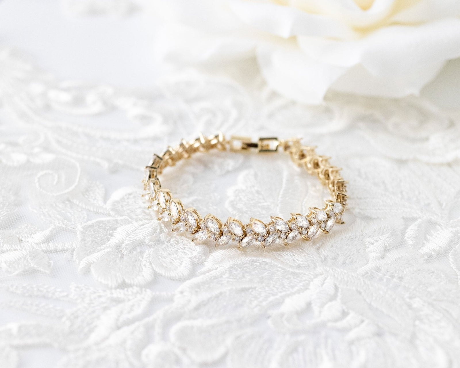 Leaf Bridal Tennis Bracelet of CZ - Bracelet - Cassandra Lynne