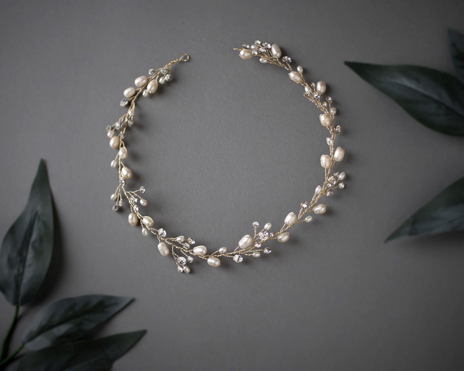 Wedding Hair Vine Headband of Freshwater Pearls and Rhinestones - Cassandra Lynne