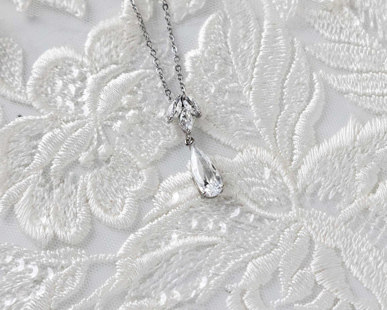 Long Teardrop Pear Pendant Necklace - Pendant - Cassandra Lynne