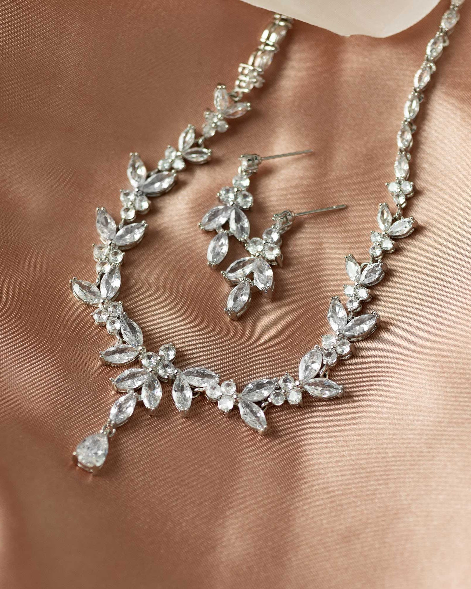 Marquise Leaf Bridal Necklace and Earrings - Cassandra Lynne