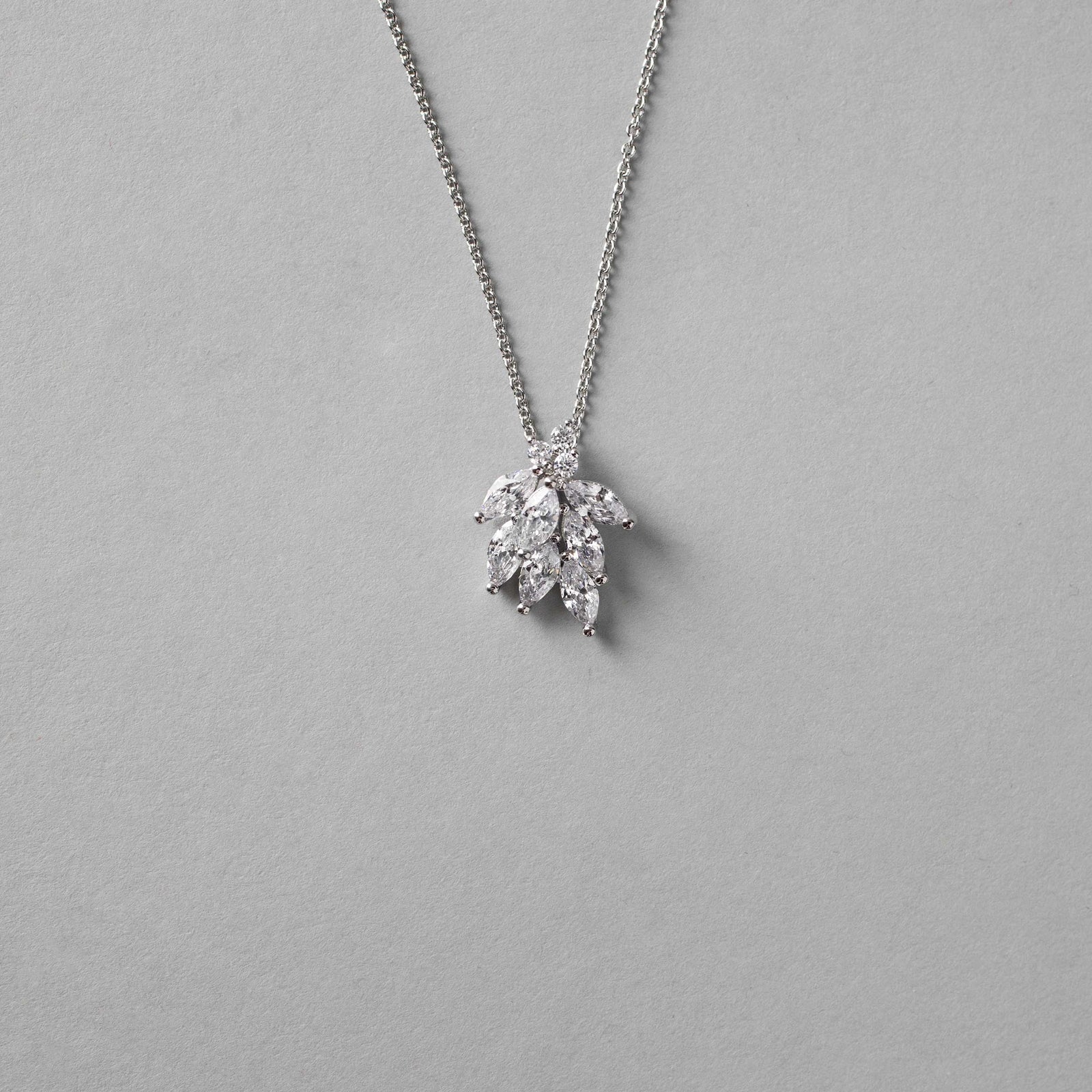 Dainty CZ Leaf Cluster Pendant Necklace