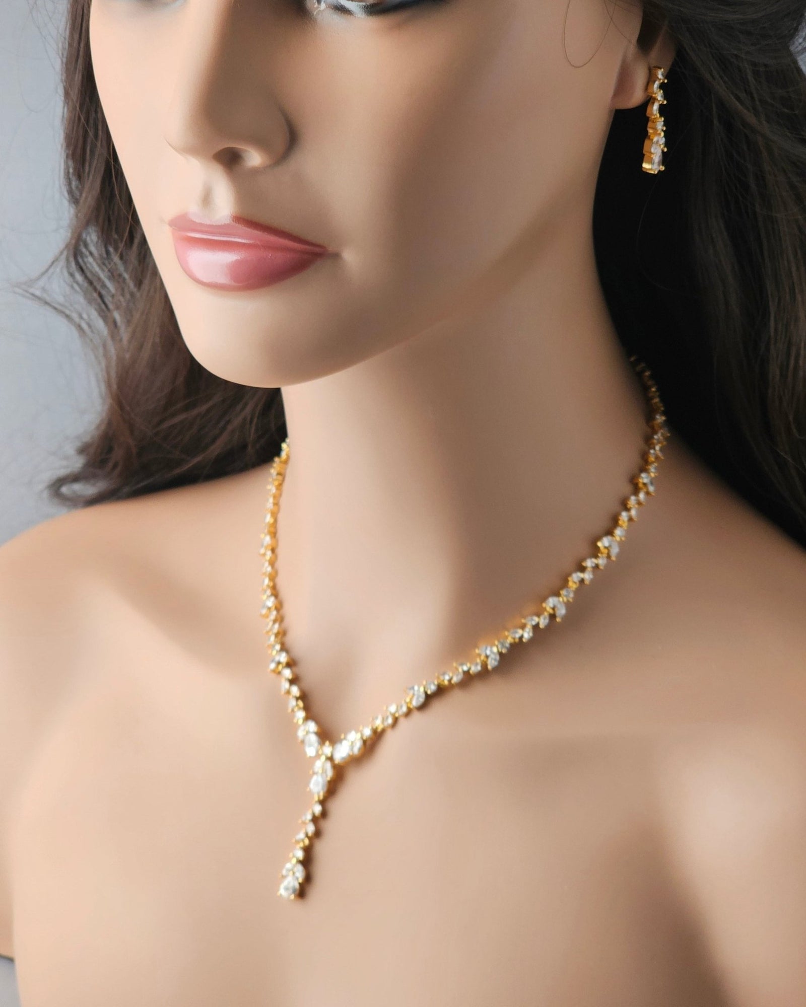 Marquise Vine and Pear Drop CZ Necklace Set - Necklace Set - Cassandra Lynne