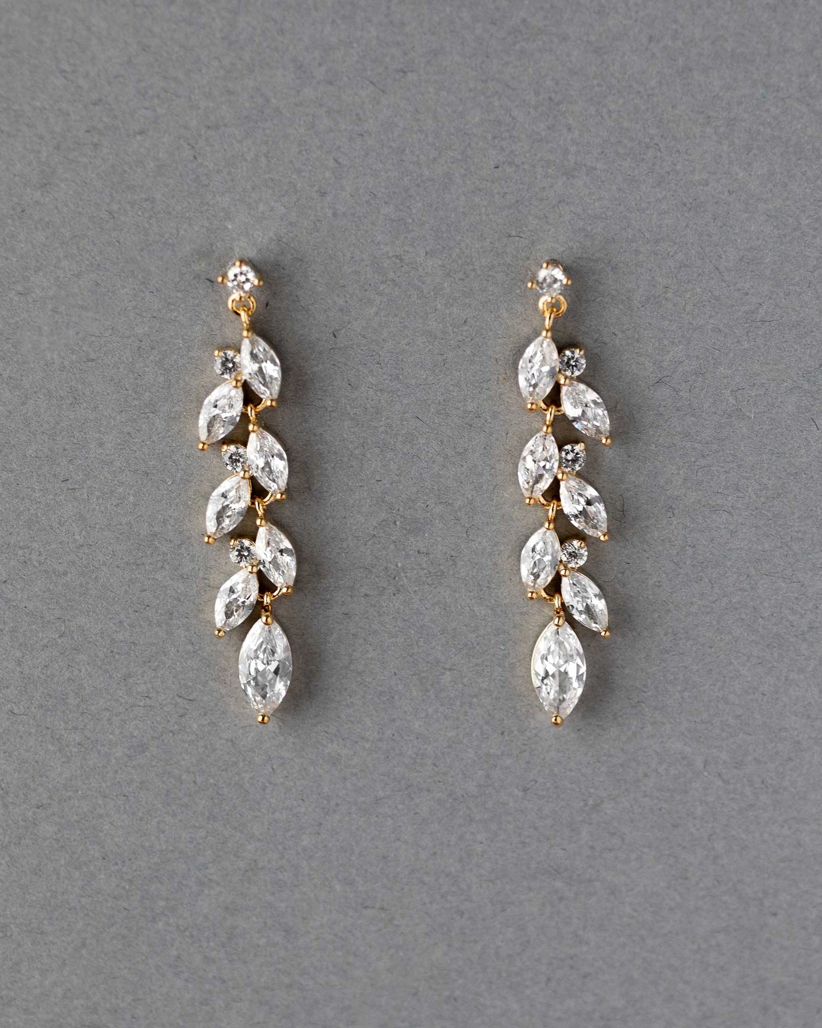 CZ Wedding Earrings with a Marquise Vine Design
