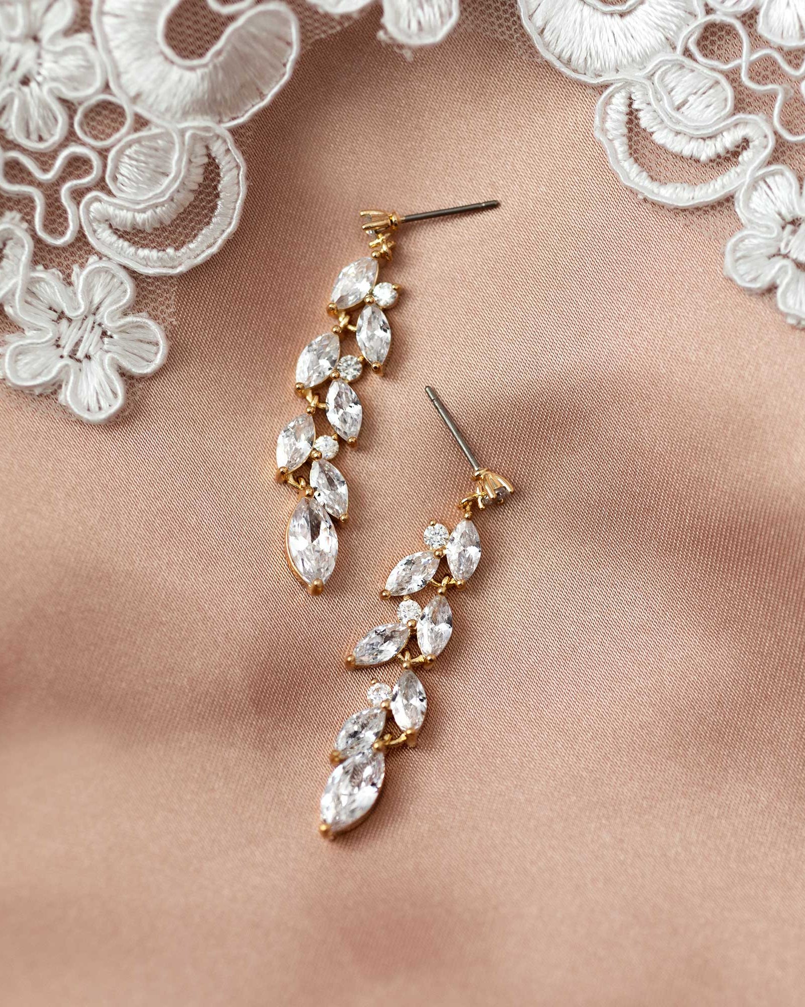 CZ Wedding Earrings with a Marquise Vine Design