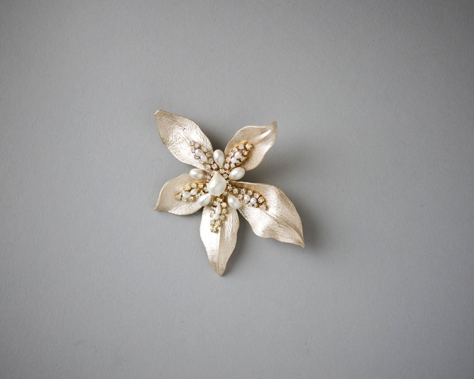 Matte Gold Wedding Hair Flower with Pearls - Hair Clips - Cassandra Lynne