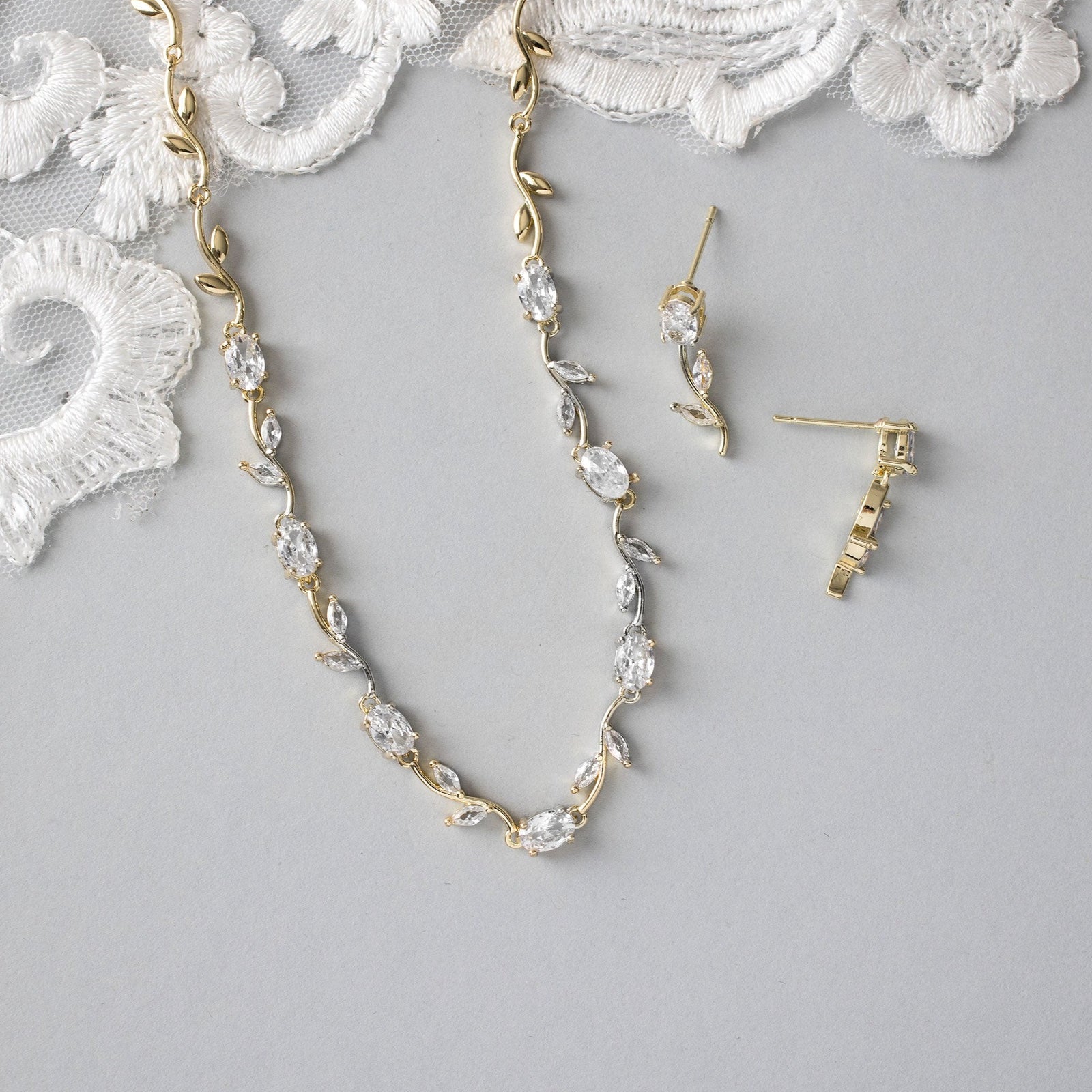 Bridal Necklace and Earrings Oval Vine Design