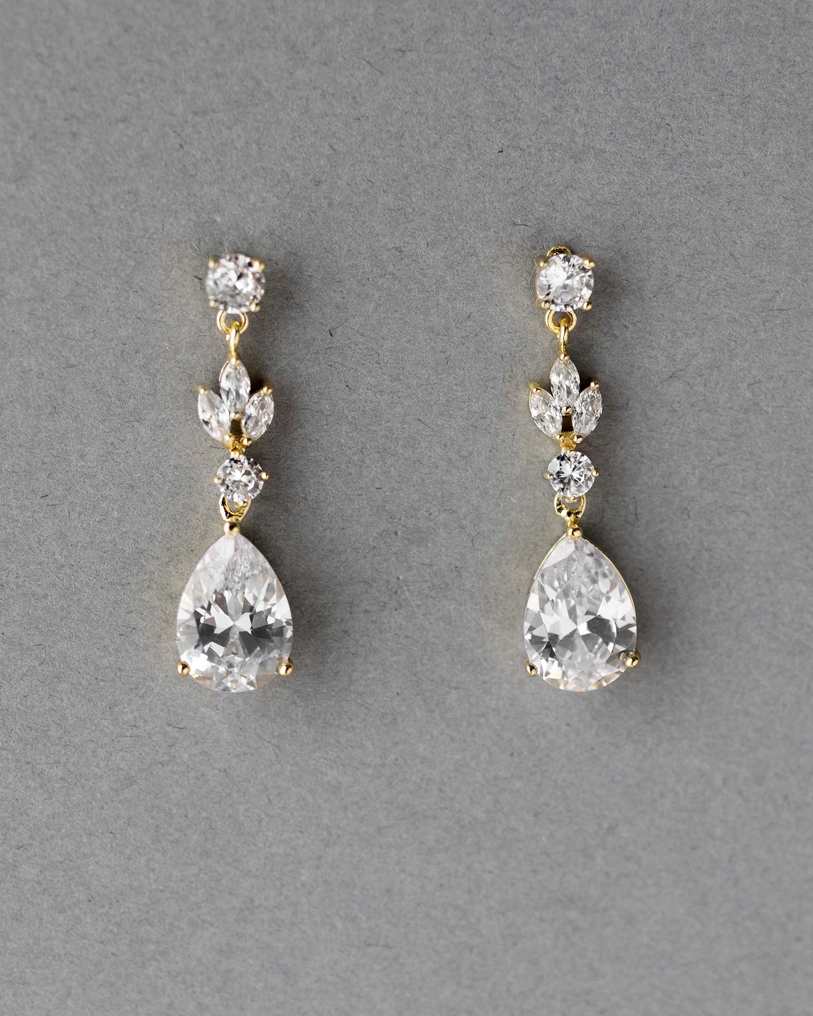 Gold CZ Pear Drop Bridal Earrings - Cassandra Lynne