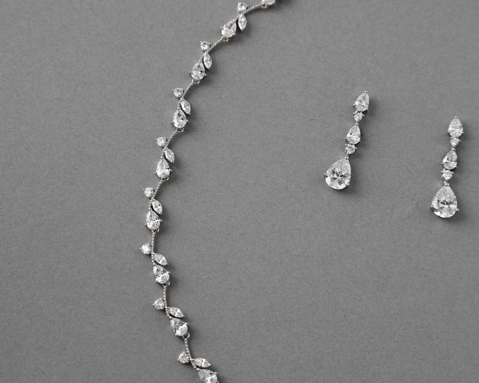 Pear Flower Buds Linked CZ Necklace and Earrings - Necklace Set - Cassandra Lynne