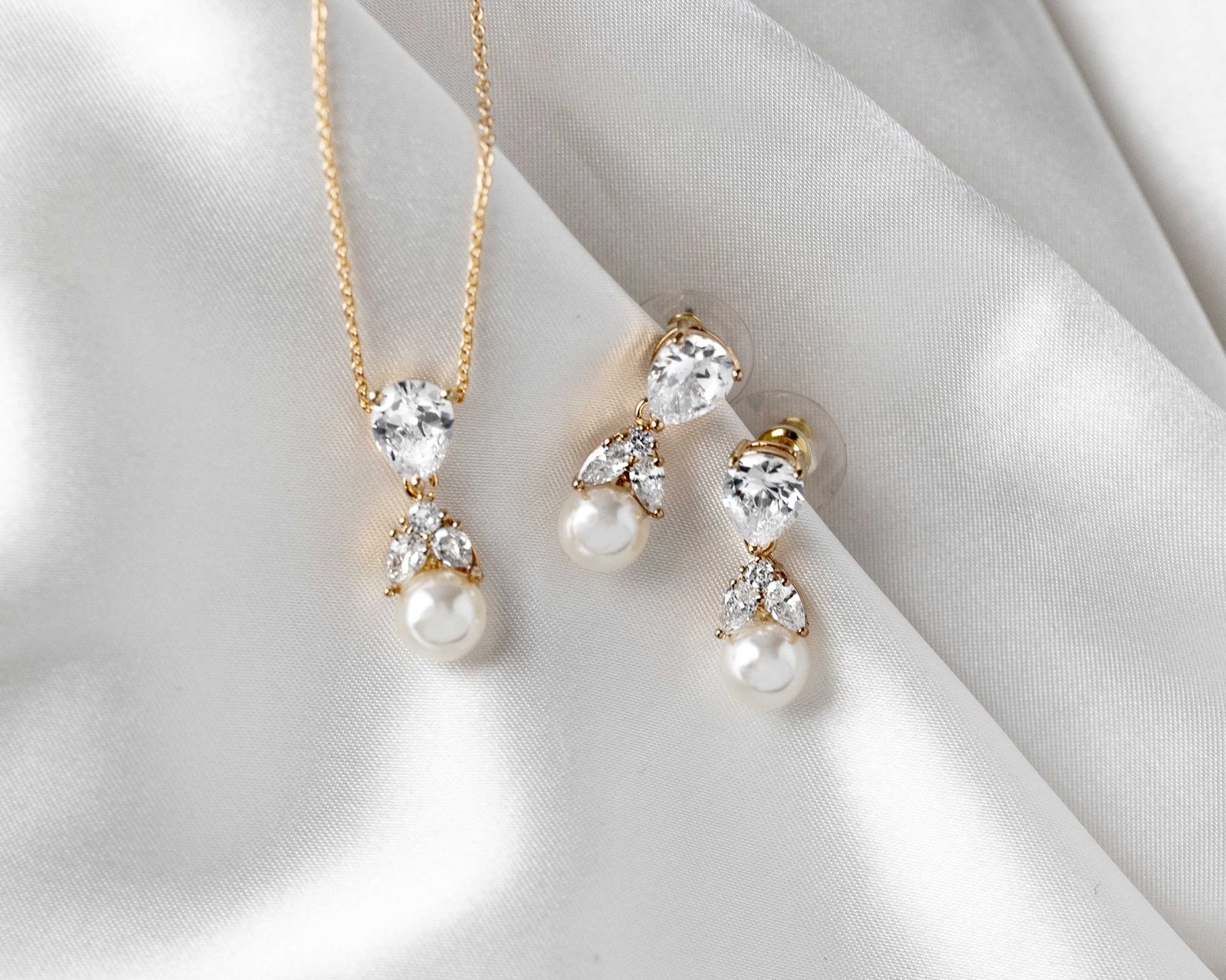 Pearl and Crystal CZ Pendant Necklace Set - Necklace Set - Cassandra Lynne