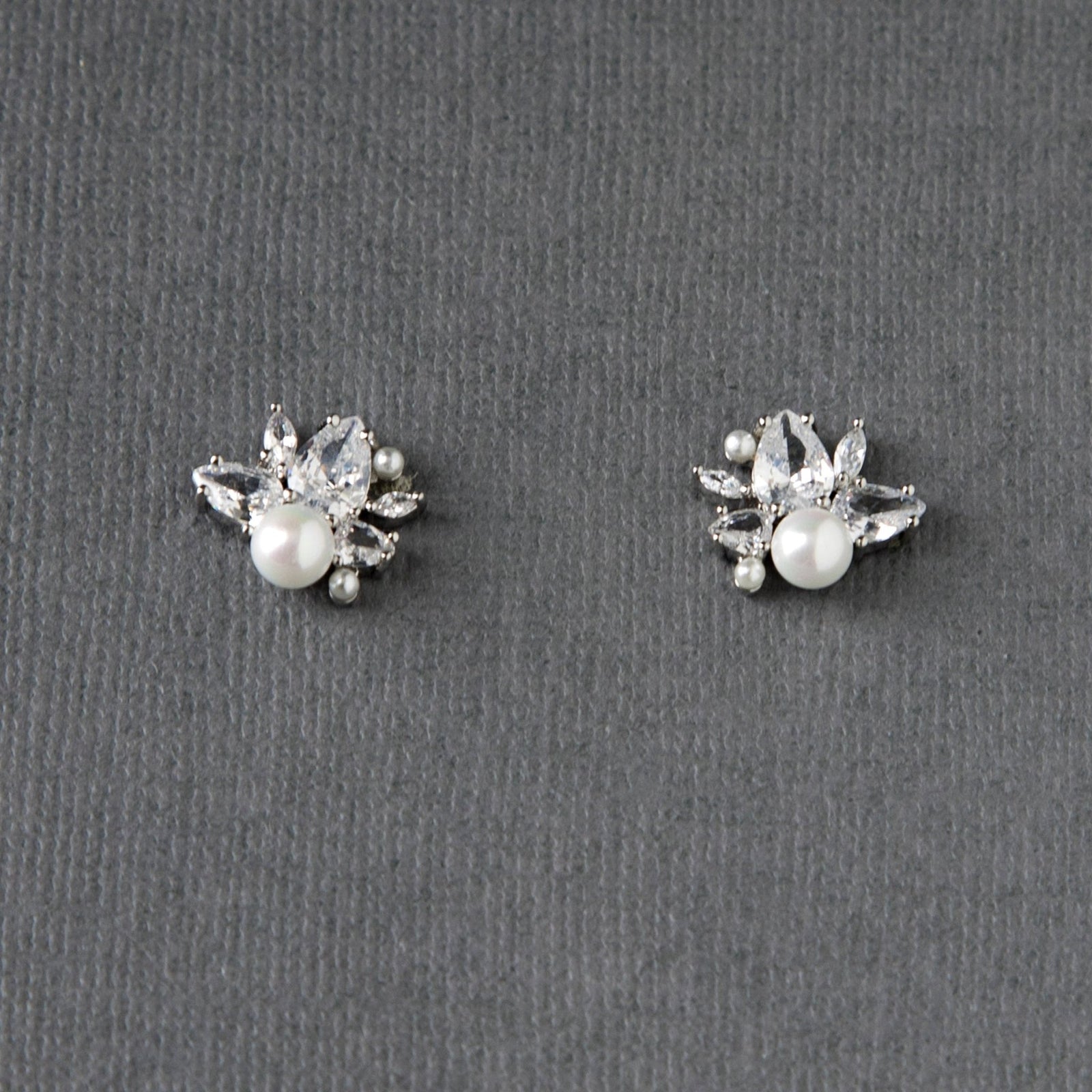 Pearl and CZ Cluster Stud Earrings - Earrings - Cassandra Lynne