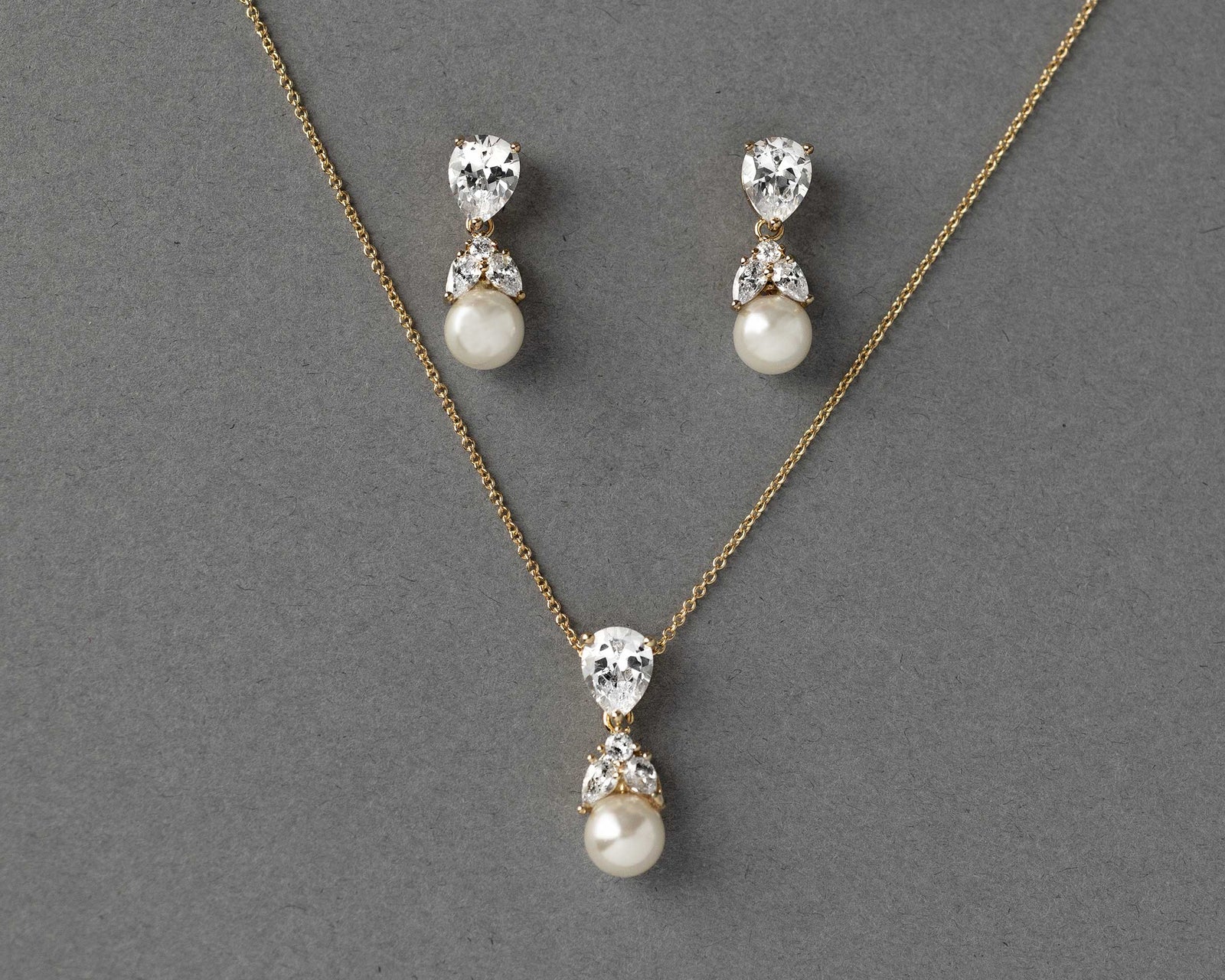 Pearl and Crystal CZ Pendant Necklace Set- Cassandra Lynne