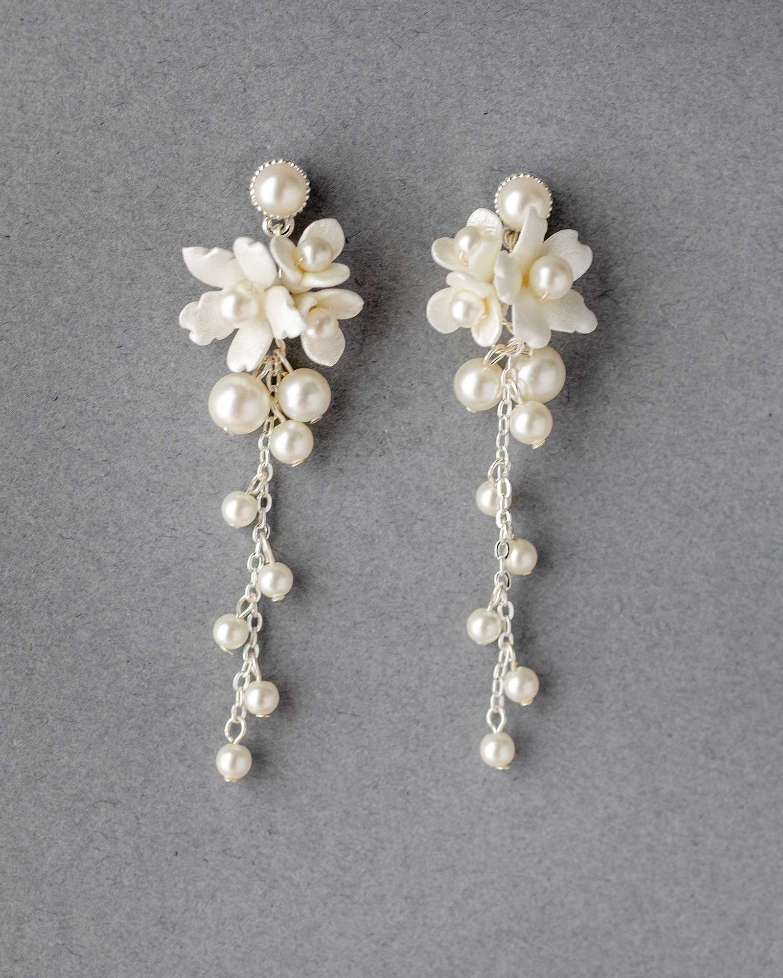 Porcelain Flower Cluster Dangle Pearl Earrings - Cassandra Lynne