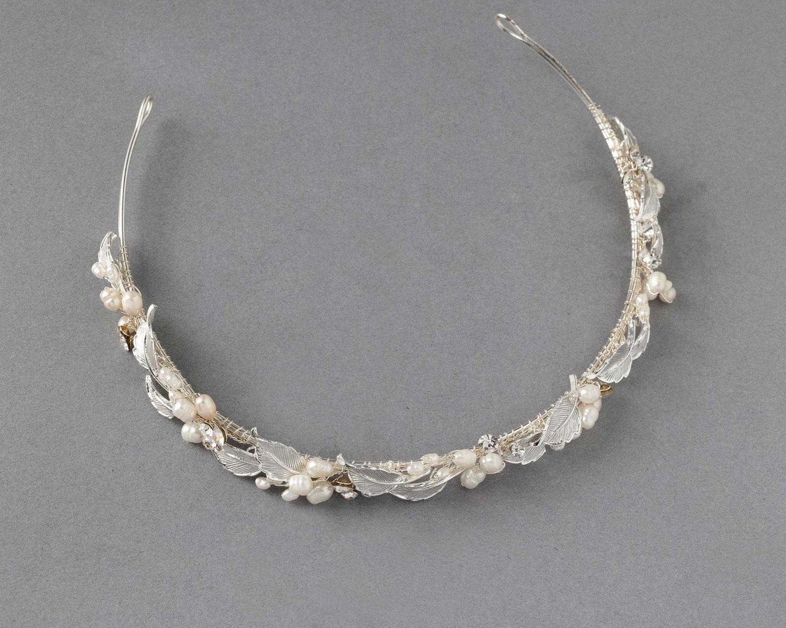 Silver Leaves and Freshwater Pearls Bridal Headband