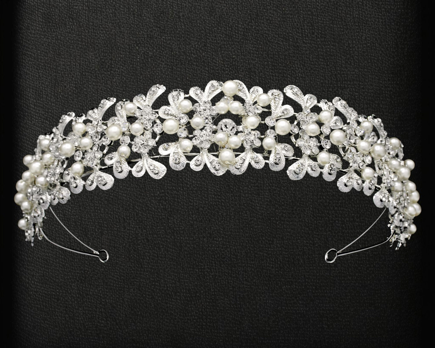 Wedding Headband with Ivory Pearls and Silver Leaves Cassandra Lynne