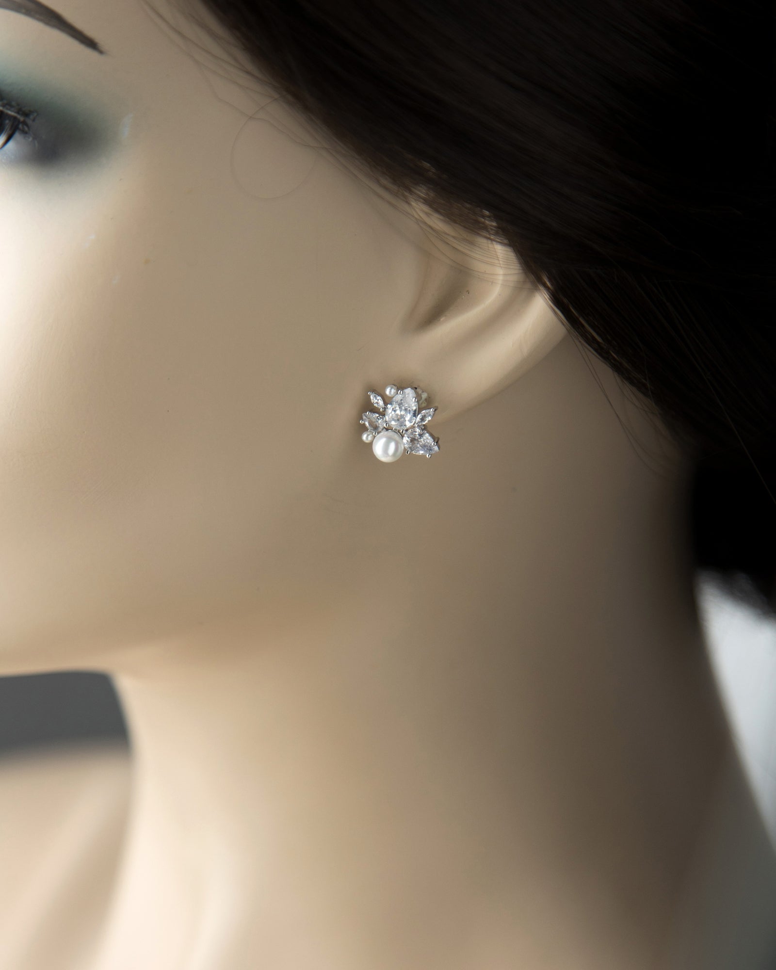 Pearl and CZ Cluster Stud Earrings - Cassandra Lynne