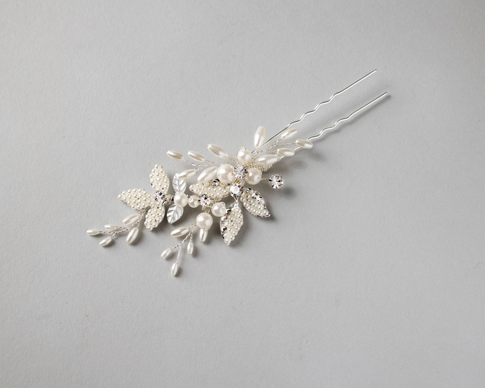Pearled Leaves and Oat Beads Wedding Hair Pin - Hair Pins - Cassandra Lynne
