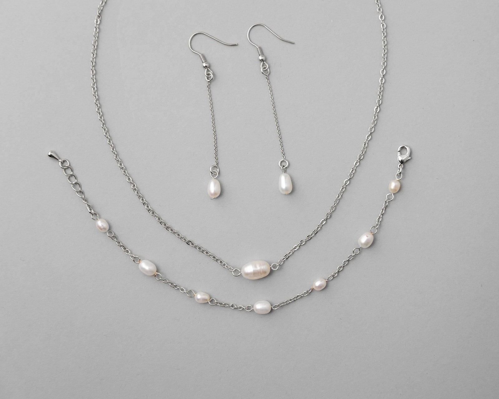 Petite Cultured Pearl Necklace Earrings and Bracelet - Necklace Set - Cassandra Lynne
