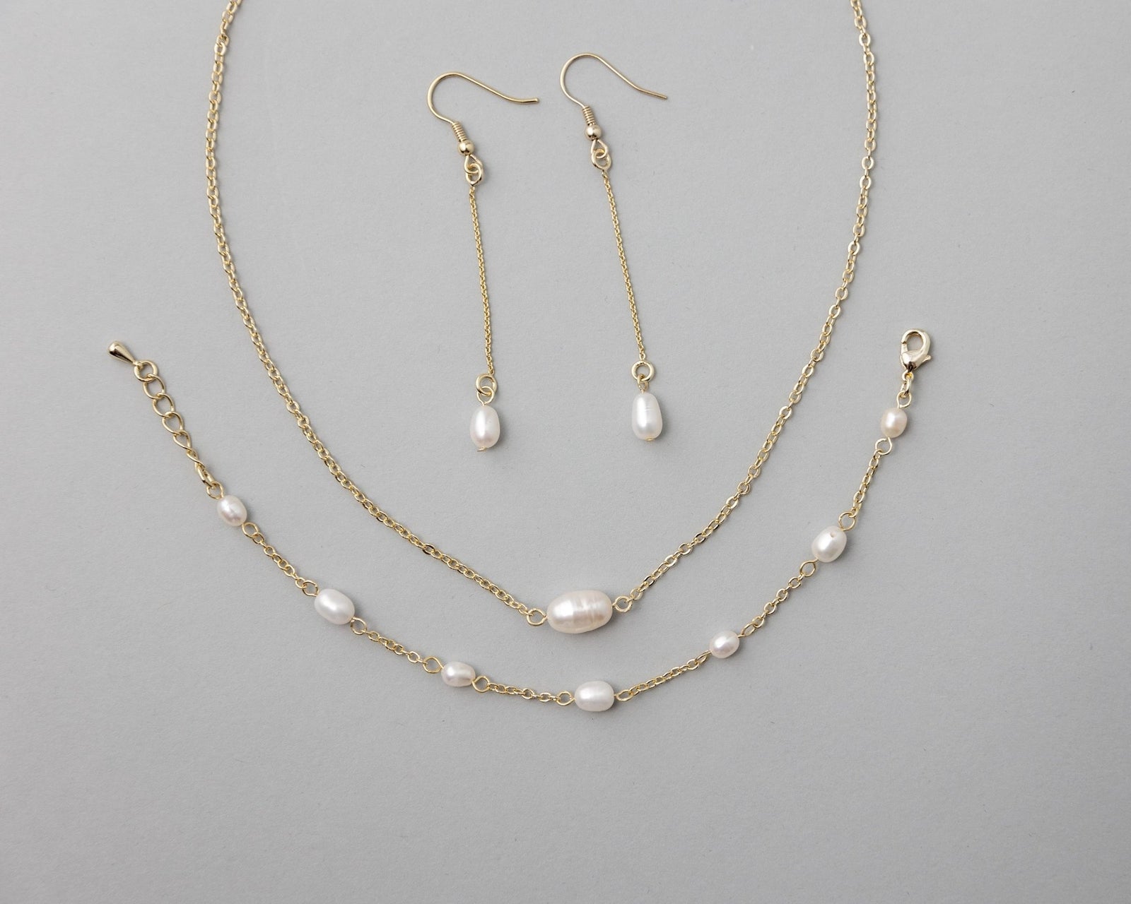 Petite Cultured Pearl Necklace Earrings and Bracelet - Necklace Set - Cassandra Lynne