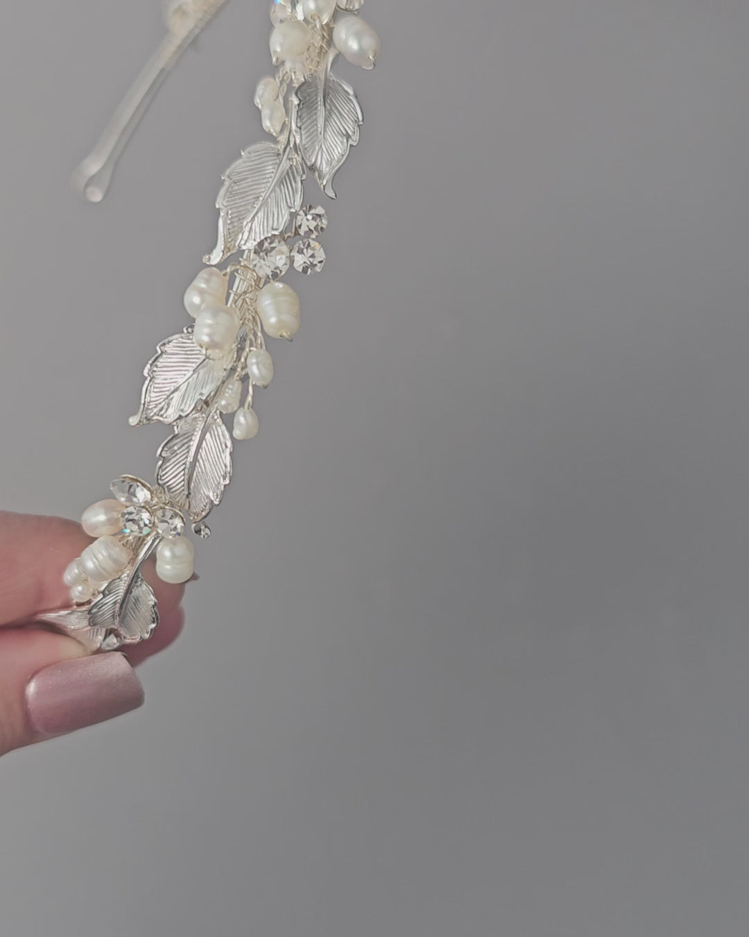Silver Leaves and Freshwater Pearls Bridal Headband