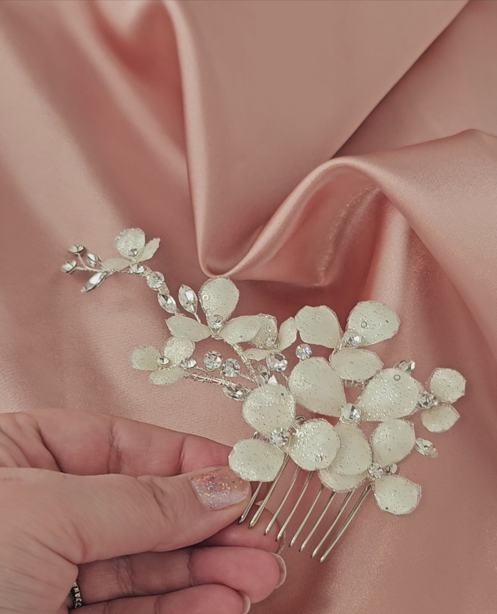 Ivory Glitter Flower Bridal Hair Comb