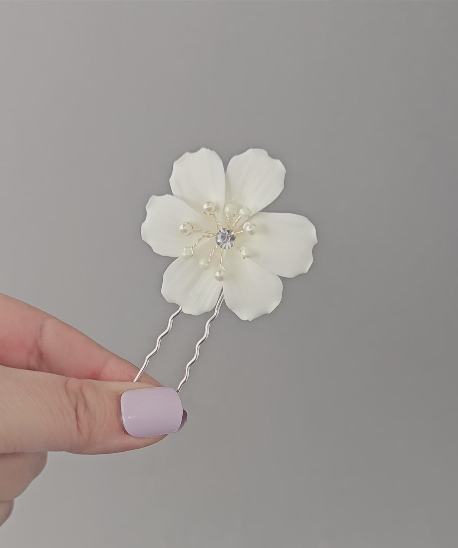 Ivory Porcelain Flower Pearl Hair Pin