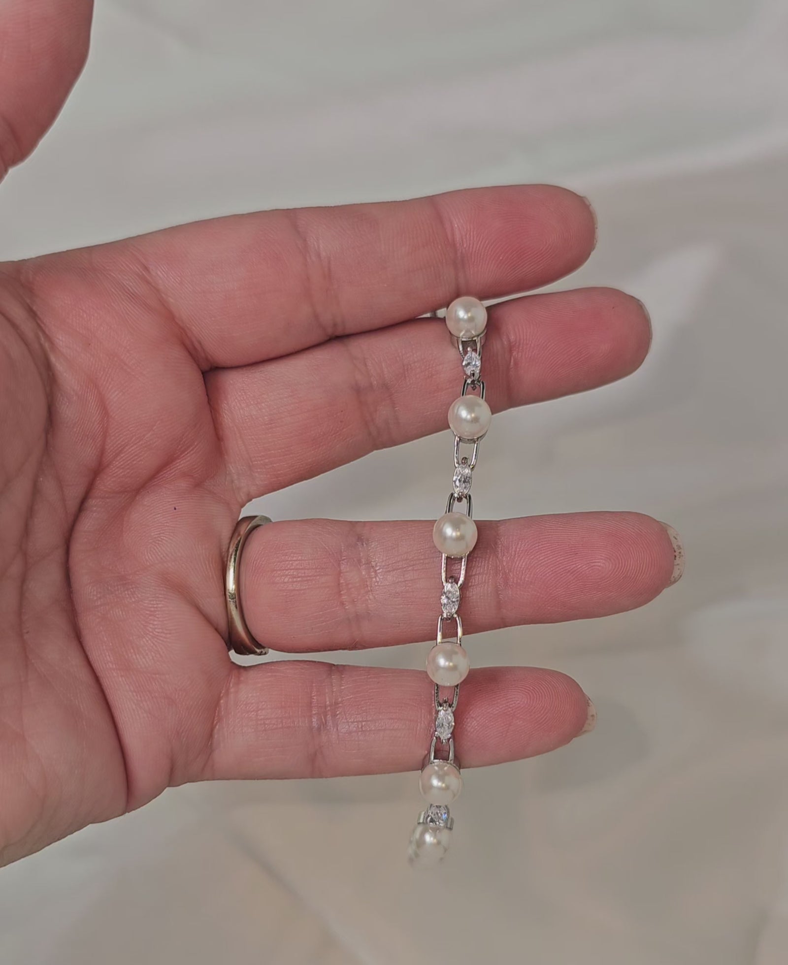 Bracelet of Linked Marquise and Ivory Pearls