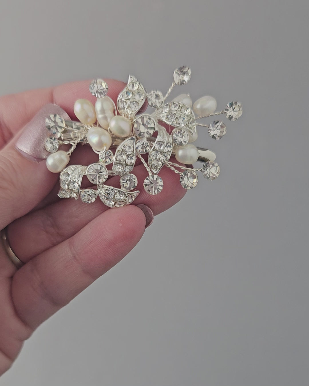 Petite Pearl Wedding Hair Clip with Crystals