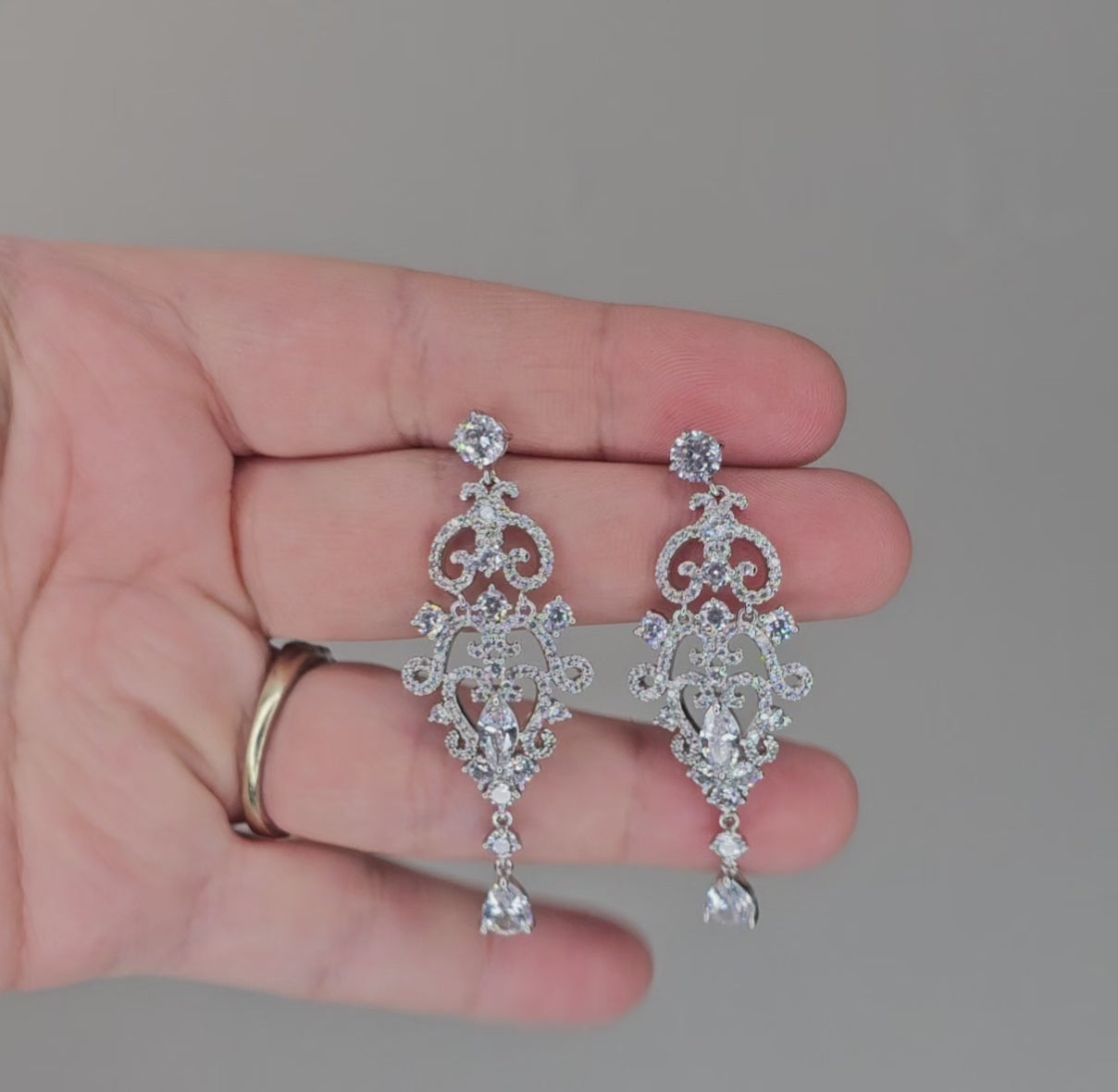 Silver filigree cz wedding earrings