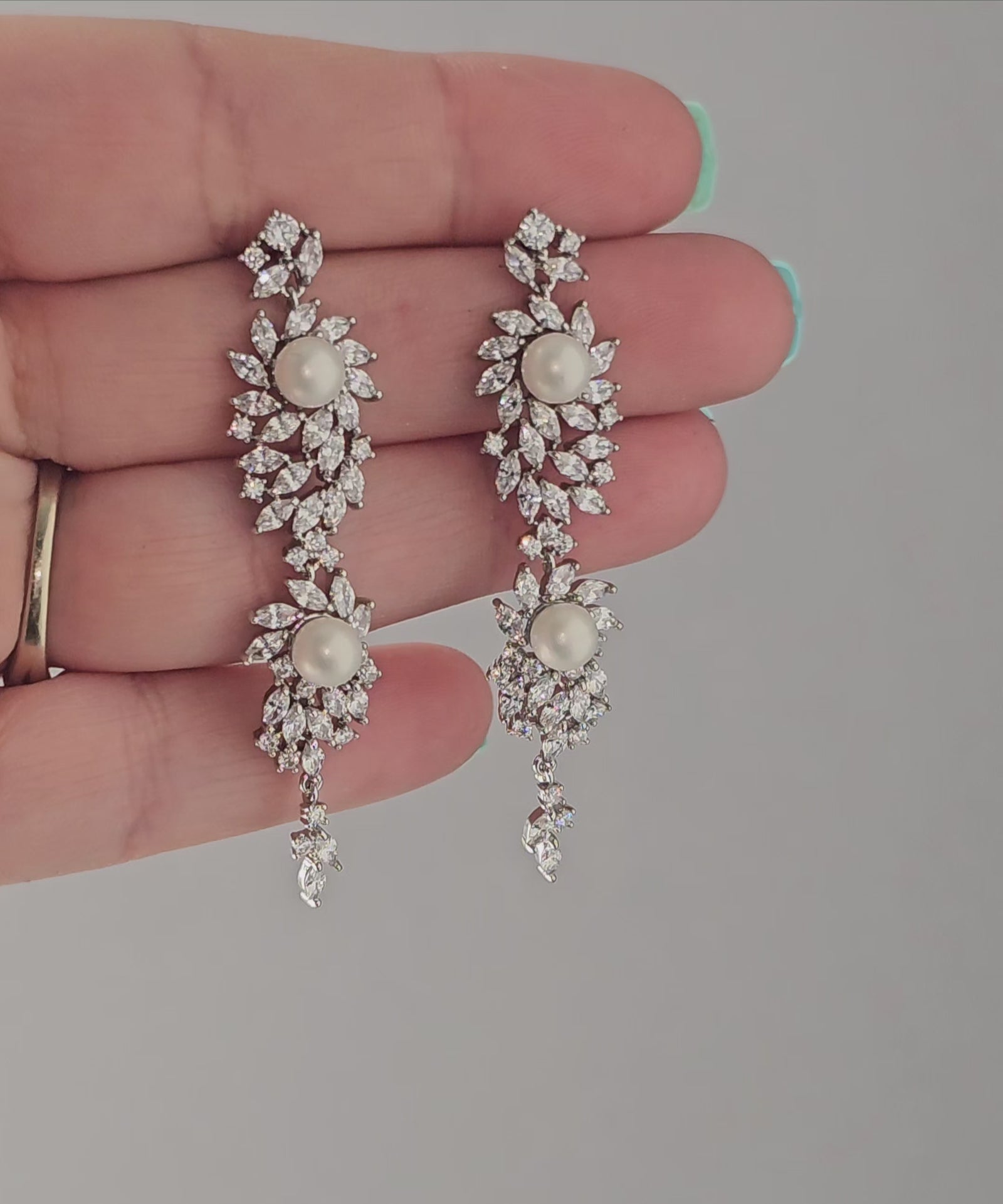 Vintage Styled Marquise Burst Pearl Dangle Earrings