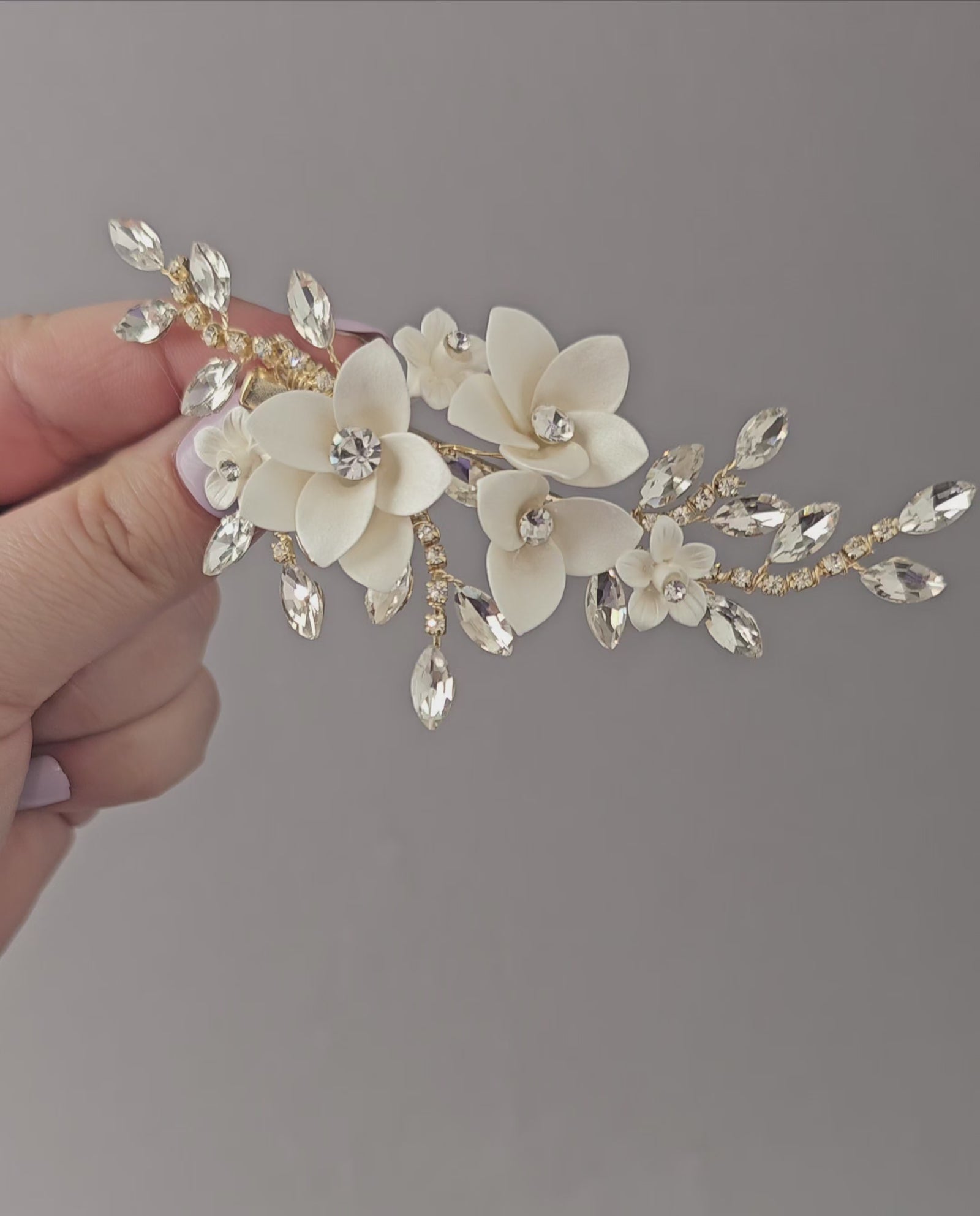 Shimmer Porcelain Flower Bridal Hair Clip
