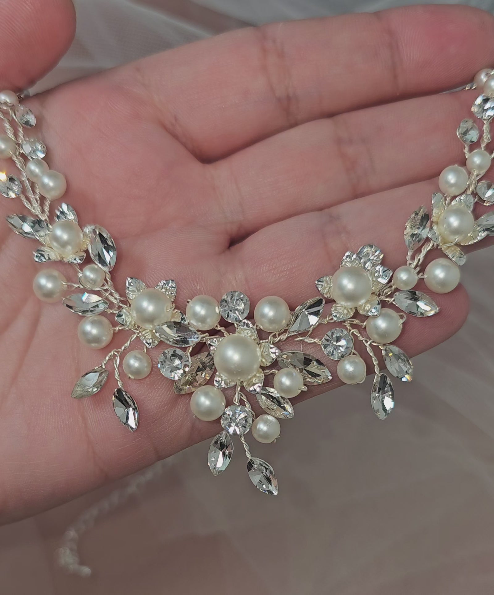 Flowers and Pearls Bridal Necklace and Earrings