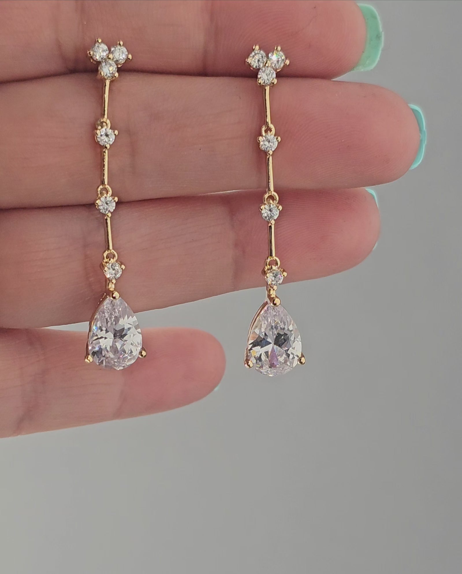 Link Drop CZ Earrings Gold