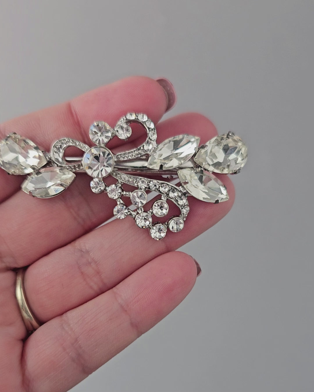 Antique Silver Pear and Marquise Jewel Hair Clip