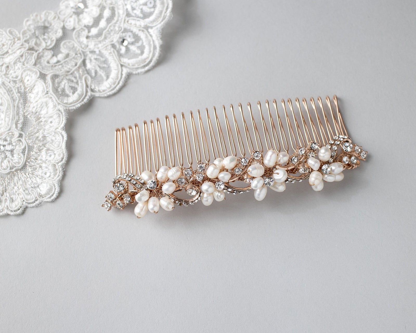 Rose Gold Cultured Pearl Bridal Hair Comb