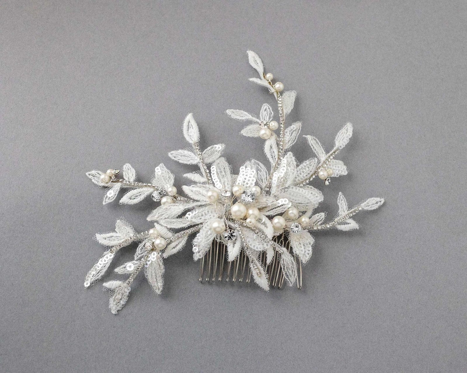Sequined Lace Wedding Hair Flower in Ivory - Hair Comb - Cassandra Lynne