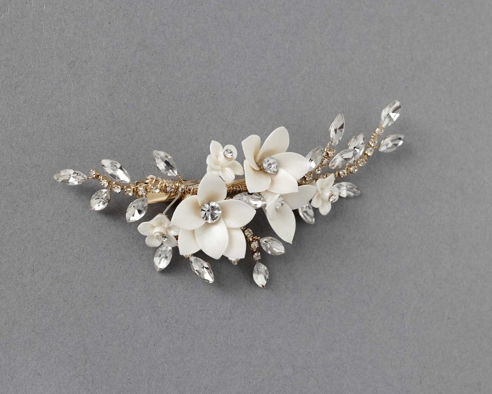 Shimmer Porcelain Flower Bridal Hair Clip - Hair Clips - Cassandra Lynne