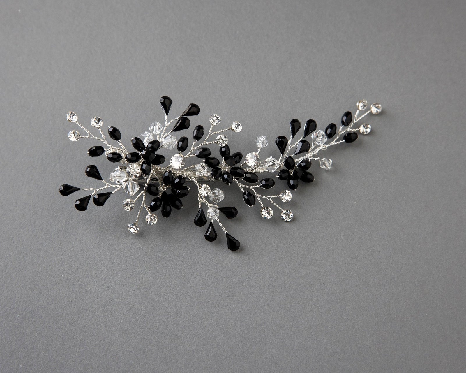 Silver and Black Crystal Wedding Hair Clip - Hair Clips - Cassandra Lynne