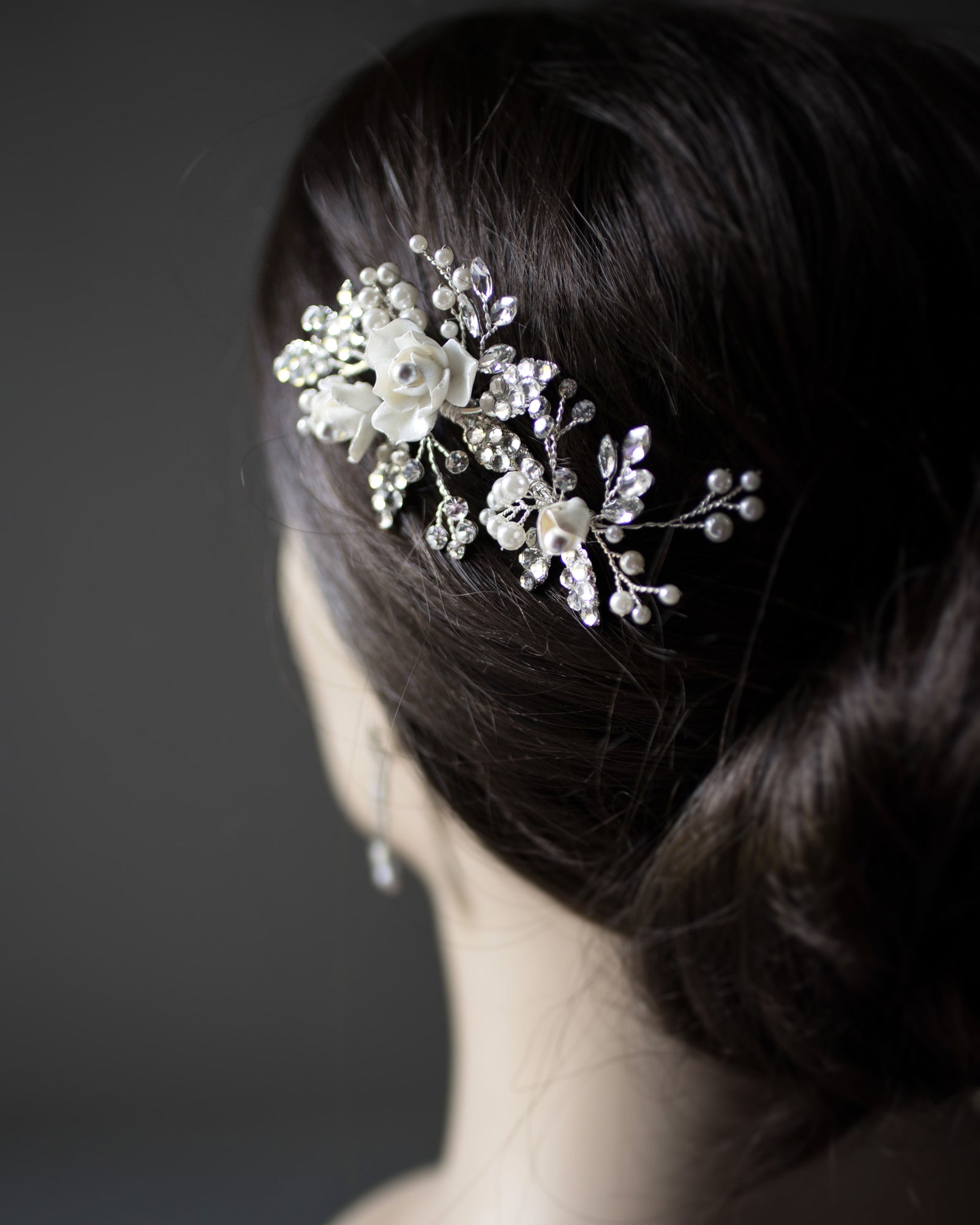 Pearled Porcelain Flower Hair Clip - Cassandra Lynne