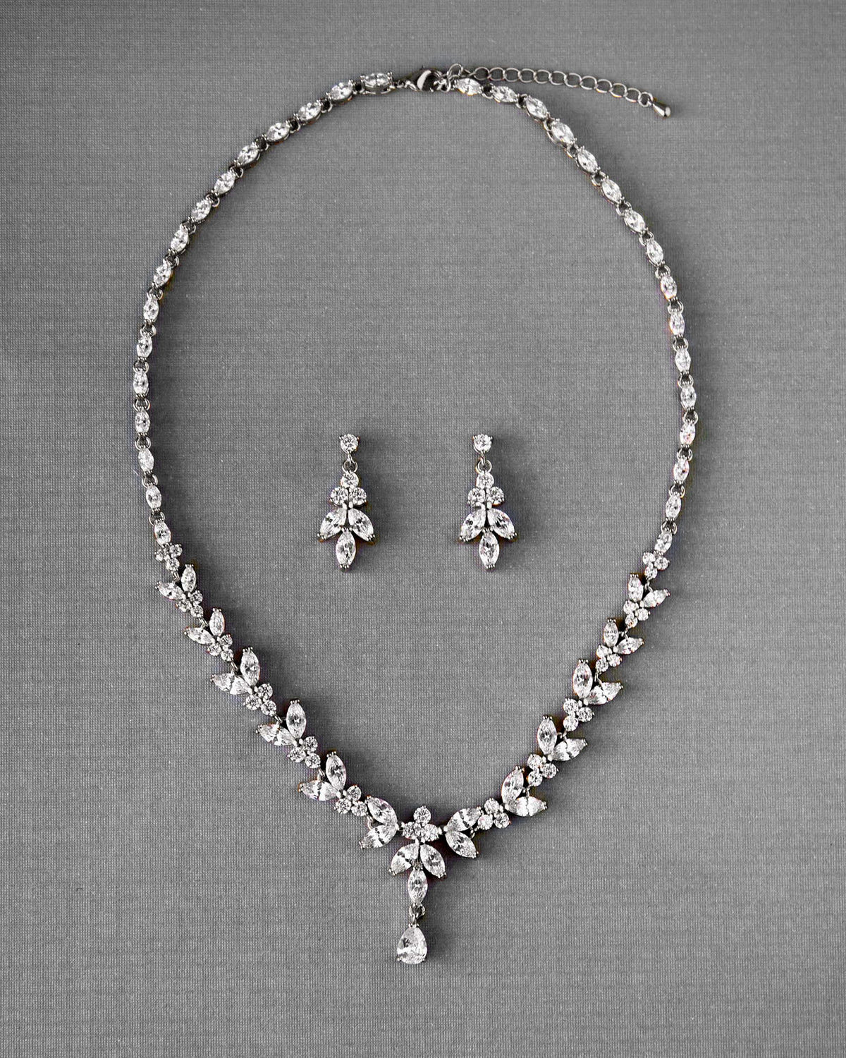 Marquise Leaf Bridal Necklace and Earrings Adjustable Set - Cassandra Lynne