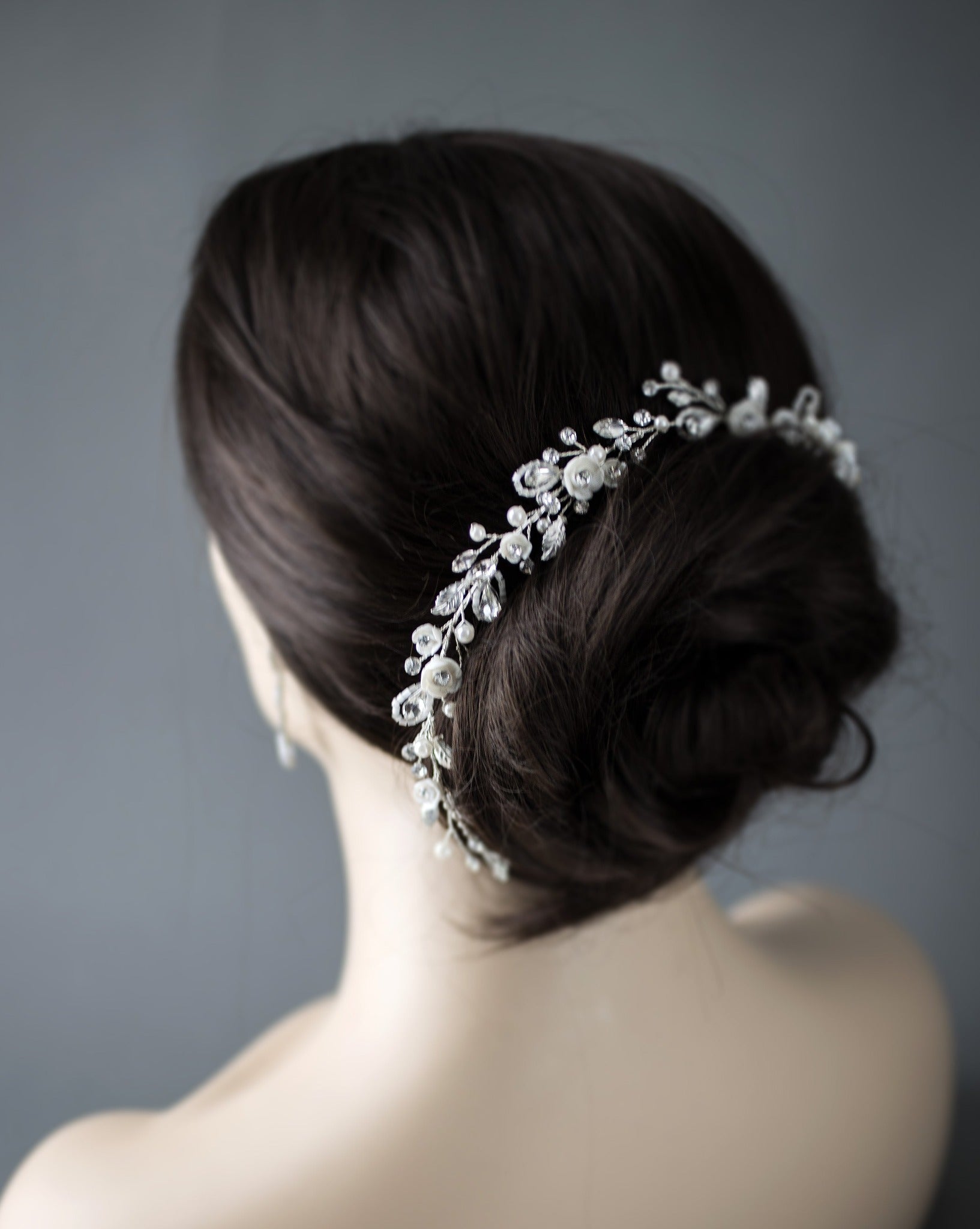 Bridal Hair Vine with Porcelain Flowers - Cassandra Lynne