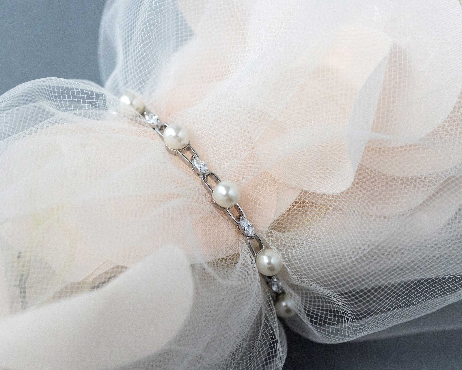Bracelet of Linked Marquise and Ivory Pearls