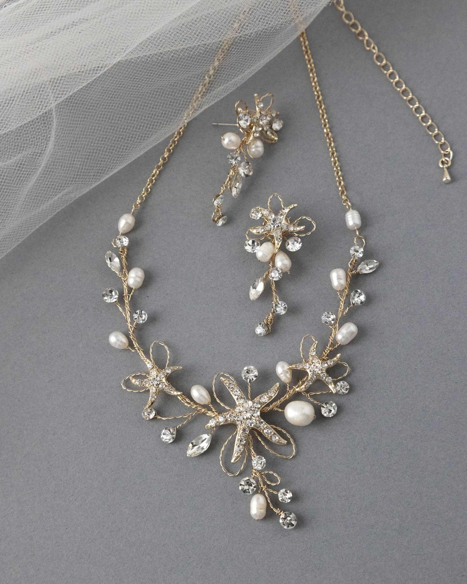 Starfish Wedding Necklace with Pearls - Necklace Set - Cassandra Lynne