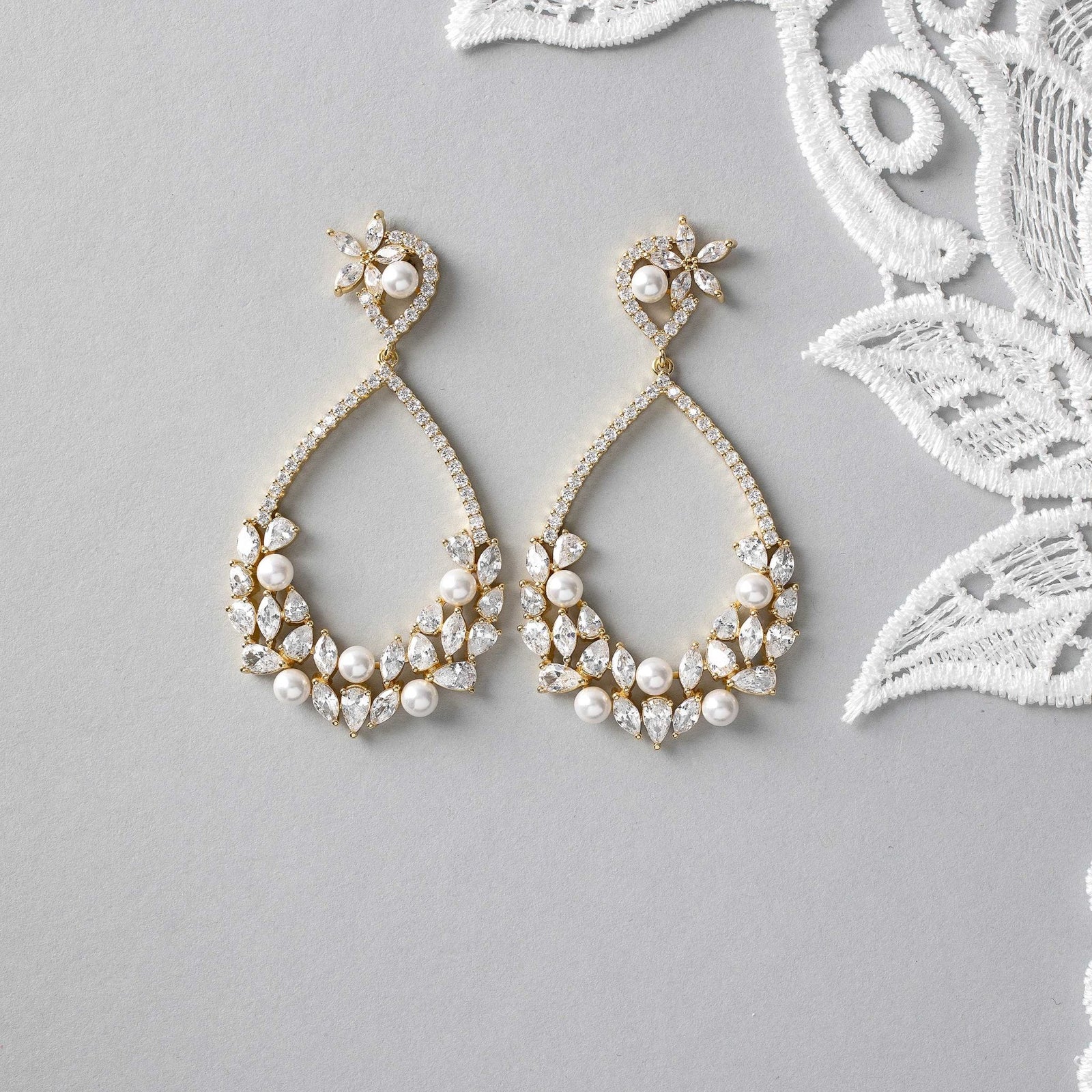 Teardrop Hoop Cluster Bridal Earrings - Earrings - Cassandra Lynne