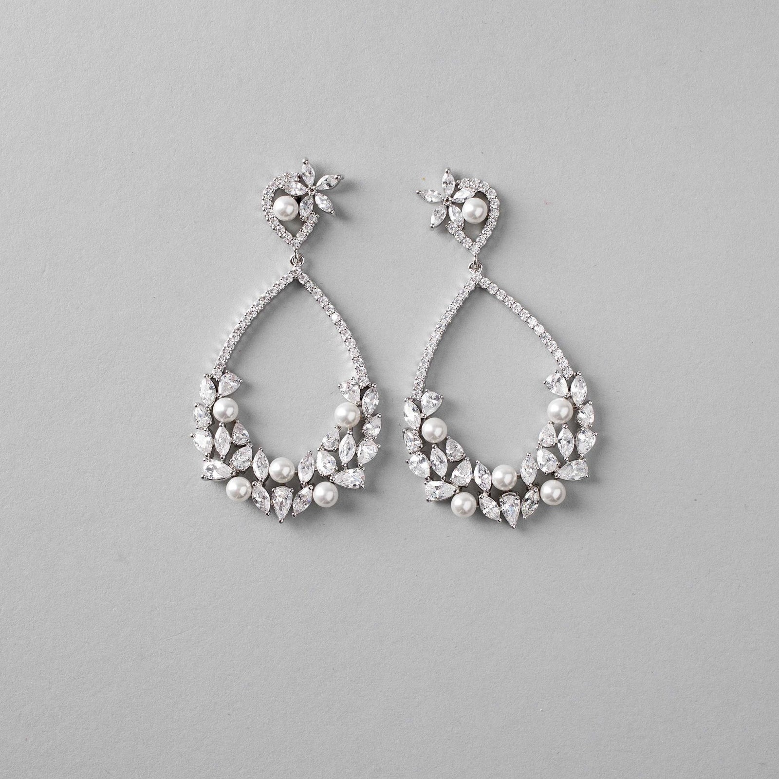 Teardrop Hoop Cluster Bridal Earrings - Earrings - Cassandra Lynne