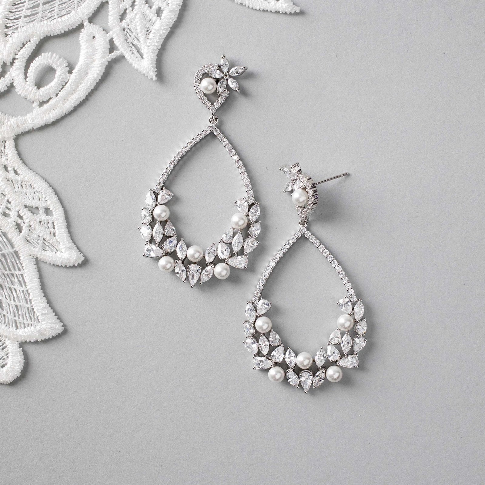 Teardrop Hoop Cluster Bridal Earrings - Earrings - Cassandra Lynne
