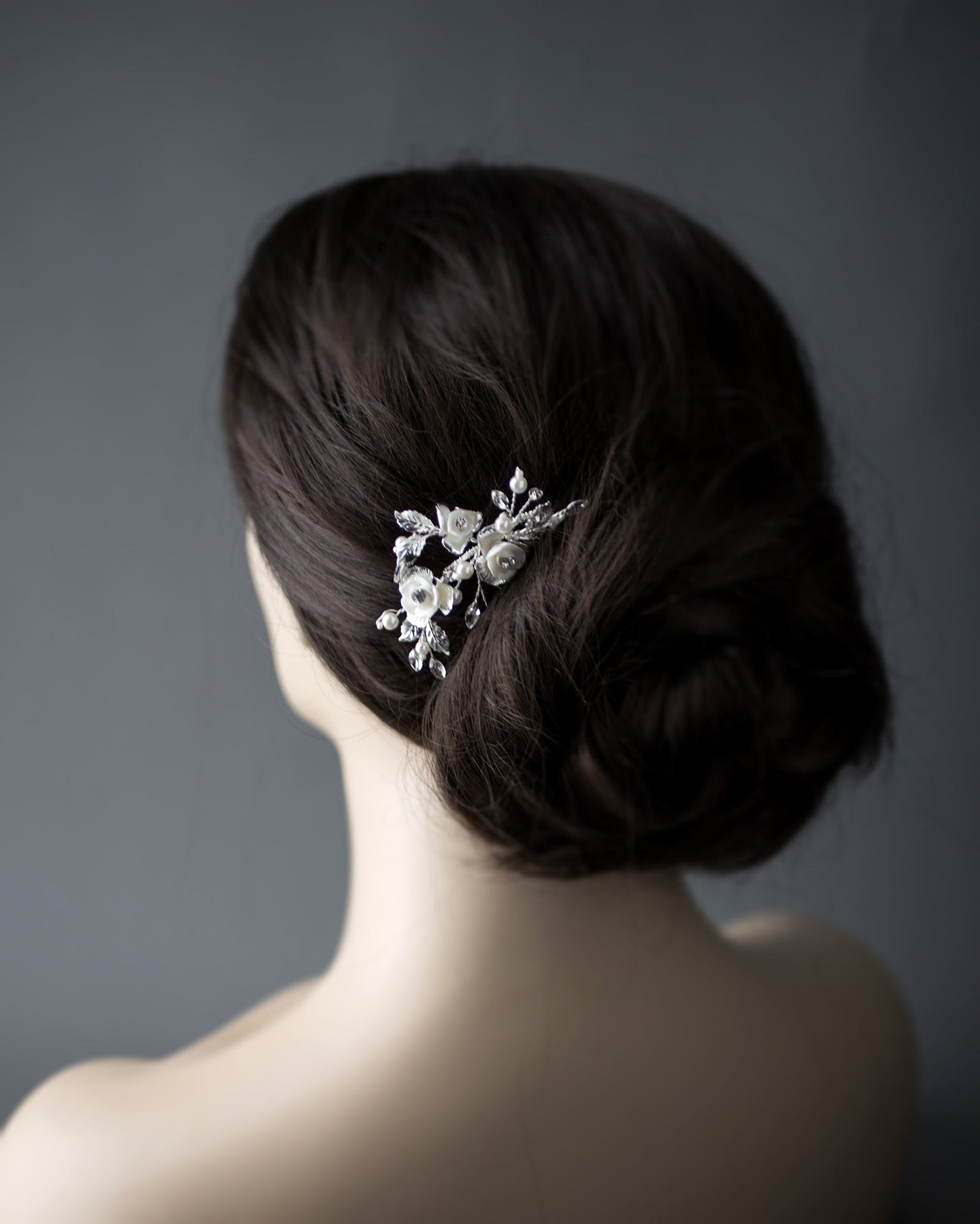 Three Porcelain Flowers Wedding Hair Pin - Hair Pins - Cassandra Lynne